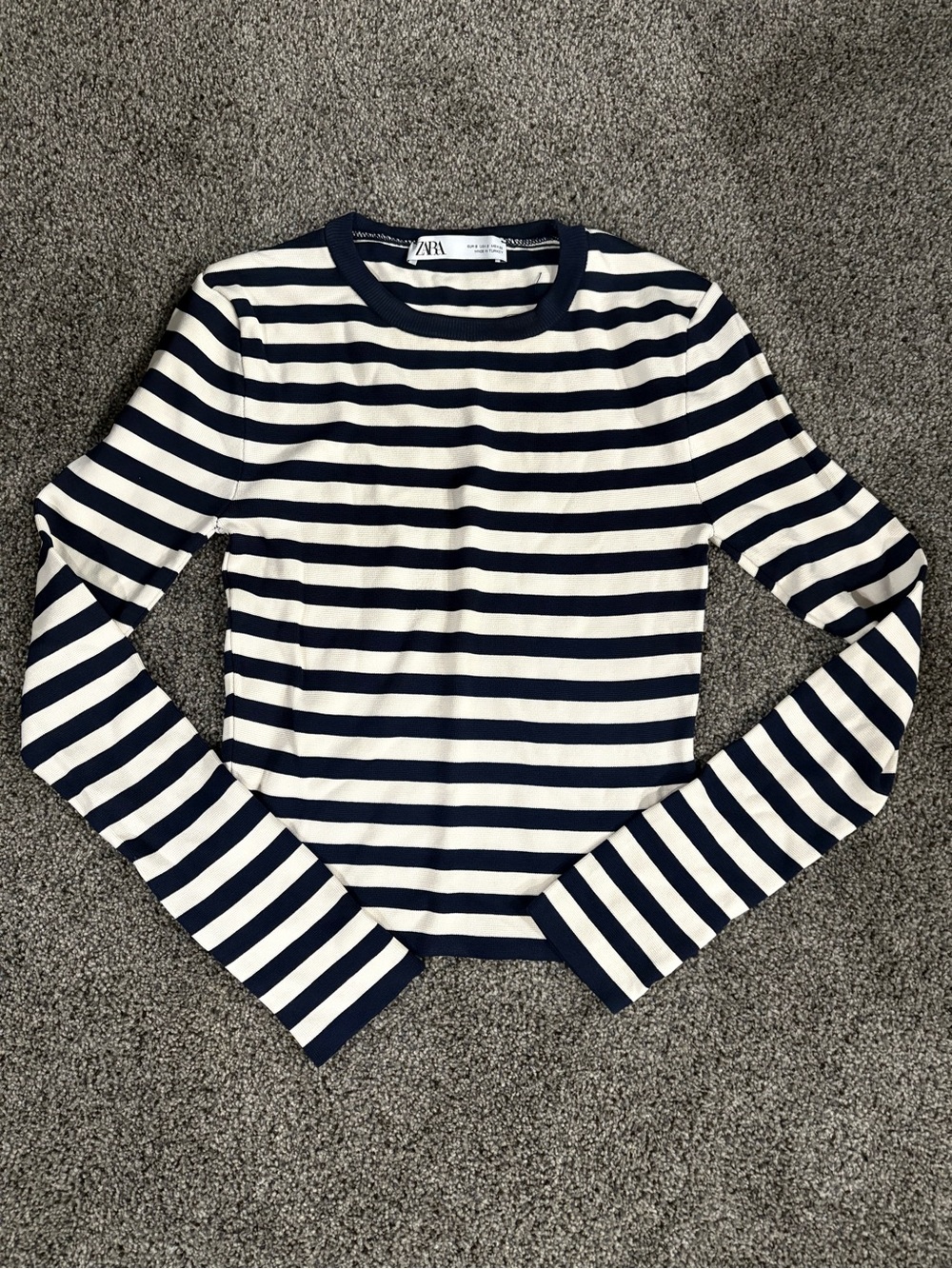 ZARA Navy & White Striped Long Sleeve Tee